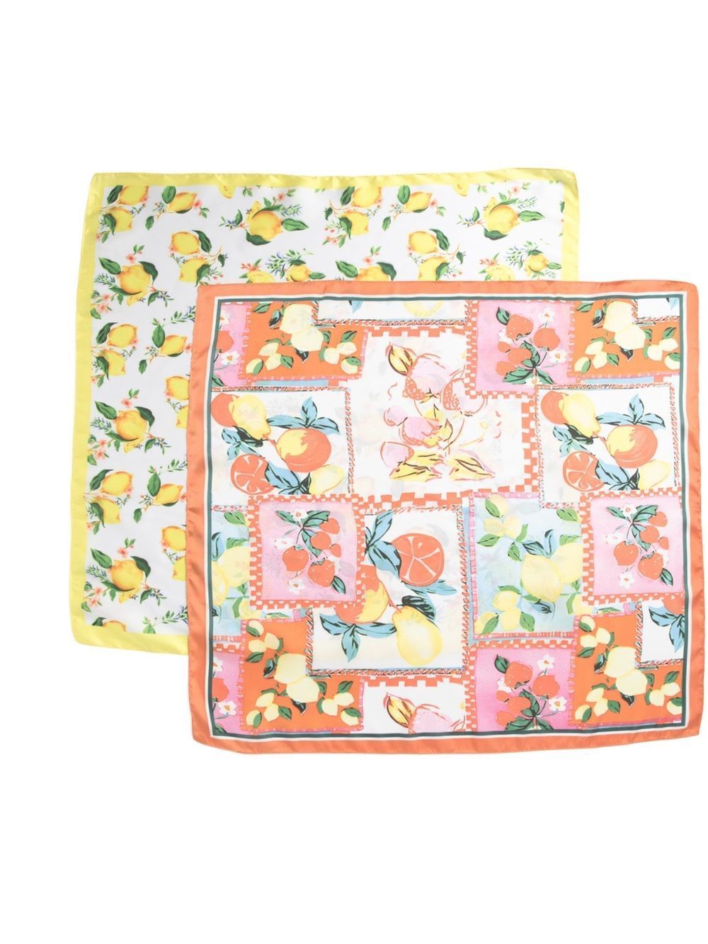 LA VALENTINA White Yellow Orange Citrus Summer Neck Head Bandana Scarf Set x 2